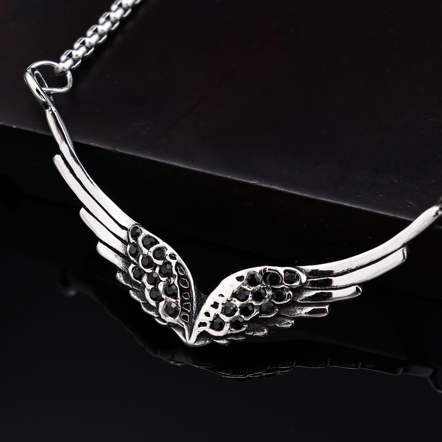 Wings Black CZ Necklace