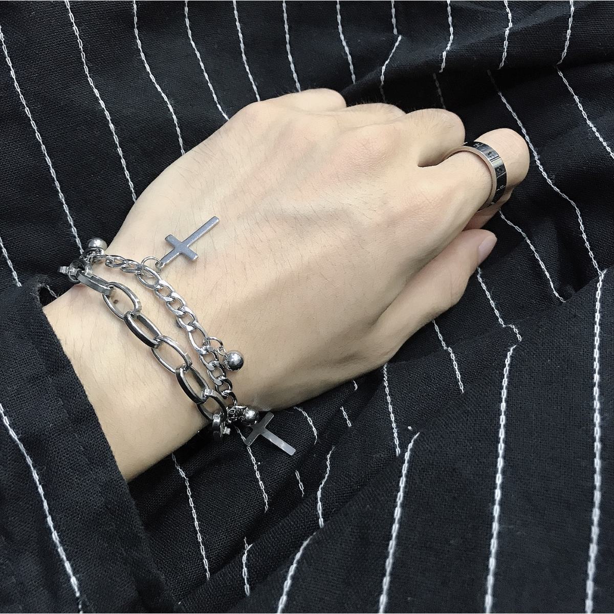 Double Layered Cross Bead Bracelet