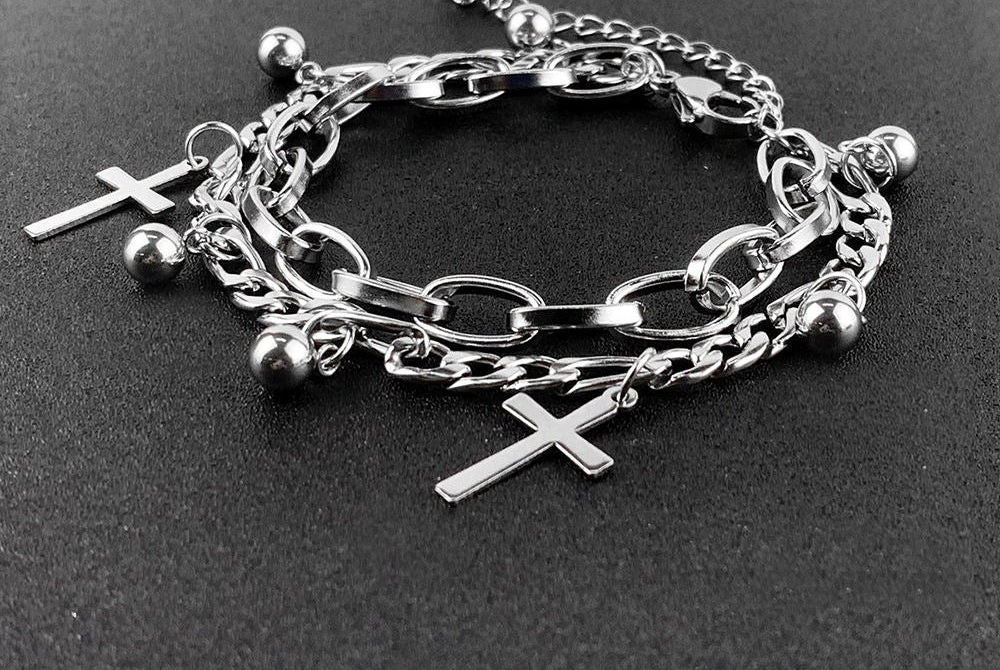 Double Layered Cross Bead Bracelet